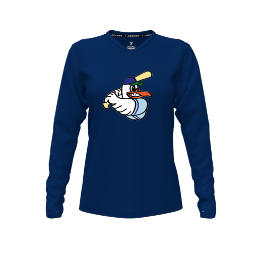 [CUS-DFW-TEES-CMF-VNK-LSL-NVY-FYXS-LOGO1] Decker Comfort T-Shirt (Female Youth XS, Navy, V Neck, Logo 1, Long Sleeve)