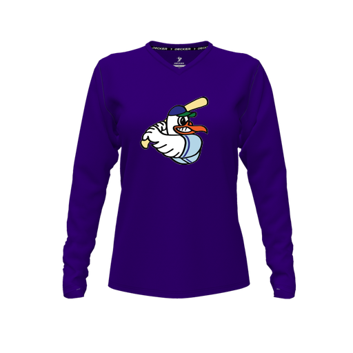 [FTLVCFPP-FYXS-LOGO1] Decker Comfort T-Shirt (Female Youth XS, Purple, V Neck, Logo 1, Long Sleeve)