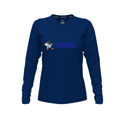 [FTLVPTNV-FYXS-LOGO3] Decker Performance T-Shirt (Female Youth XS, Navy, V Neck, Logo 3, Long Sleeve)