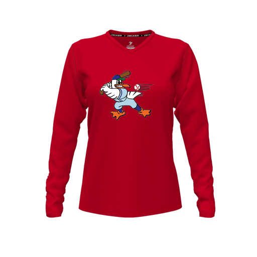 [FTLVPTRD-FYXS-LOGO2] Decker Performance T-Shirt (Female Youth XS, Red, V Neck, Logo 2, Long Sleeve)